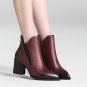 Shoes Woman Genuine Leather Side Zipper Ankle Boots Fashion Pointed Toe Comfortable Square Heel Wint