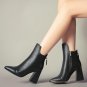 Women Genuine Leather Side Zipper Comfortable Square Heel Ankle Boots Sexy Pointed Toe Dress Winter 