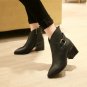 Women Genuine Leather Side Zipper Ankle Boots Comfortable Square Heel Fashion Pointed Toe Winter Sho