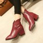Women Genuine Leather Side Zipper Ankle Boots Comfortable Square Heel Fashion Pointed Toe Winter Sho