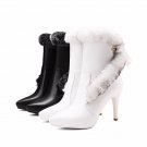 Charming Lace Fur Ankle Boots Sexy Pointed Toe Thin High Heels Ladies Shoes Woman Natural Leather Wi
