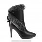 Charming Lace Fur Ankle Boots Sexy Pointed Toe Thin High Heels Ladies Shoes Woman Natural Leather Wi