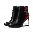 Size 33-42 Cow Leather+Sheepskin Ladies Ankle Boots Transparent Wedges Heels Autumn Boot Pointed toe