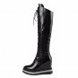 Neutral Cross Tied Over Knee Boots High Quality Microfiber Embossed Winter Boots For Women Shoes Zip