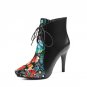 Mature Floral Print Ankle Boots Sexy High Heels Women\'s Winter Boots Genuine Leather Female Footwea