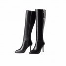 Genuine Leather Microfiber Women Knee Boots Sexy Thin High Heels Pointed toe Autumn Winter Boots Fas