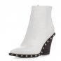 Brand Genuine Leather Rivet Boots Women Thick High Heels Ankle Boot Female Zip Pointed toe Ladies Sh