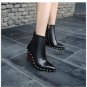 Brand Genuine Leather Rivet Boots Women Thick High Heels Ankle Boot Female Zip Pointed toe Ladies Sh