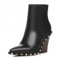 Brand Genuine Leather Rivet Boots Women Thick High Heels Ankle Boot Female Zip Pointed toe Ladies Sh