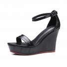 Genuine Leather Concise Women Sandals Casual Wedges Platform Summer Shoes High Ankle Strap Open toe 