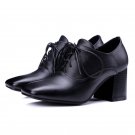 New Arrival Genuine Leather Women Pumps Square Toe High Heels Footwear Shoelaces Casual Fashion Spri