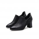 Genuine Leather Pumps Shoes for Women Pointed toe Zipper Footwear Thick High Heels Shoes Woman Pigsk