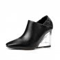 Genuine Leather Square toe Fashion Women Pumps Fretwork Transparent Heels Shoes Woman Soft Sheepskin