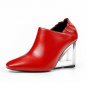 Genuine Leather Square toe Fashion Women Pumps Fretwork Transparent Heels Shoes Woman Soft Sheepskin