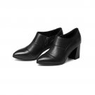 Genuine Leather Women Pumps Spring Solid Ladies High Heels Shoes Woman Zipper Pointed toe Footwear O