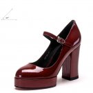 Natural Leather Mary Janes Pumps On The Platform Buckle Strap Women Shoes Super High Square Heel Fem