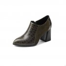 New Arrival Patchwork Embossed Pumps Natural Leather Women\'s High Hoof Heel Shoes Side Zip Female F
