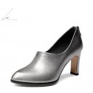 Natural Leather Pumps 2018 New Arrival Concise Commuting Shopping Pumps Back Zipper Women\'s High He