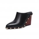 Size 34-39 Genuine Leather Fashion Rivet Mules Women Designer Shoes Woman Thick High Heels Pumps Poi