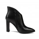 Elegant Ladies Ankle Boots Easy Walking Square High Heels Female Shoes Woman Genuine Leather Pointed
