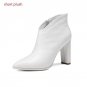 Elegant Ladies Ankle Boots Easy Walking Square High Heels Female Shoes Woman Genuine Leather Pointed