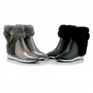 Genuine Leather Rabbit Fur Shoes Woman Ankle Boots Zipper Wedges Winter Boots Pointed toe Platform F