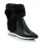 Genuine Leather Rabbit Fur Shoes Woman Ankle Boots Zipper Wedges Winter Boots Pointed toe Platform F