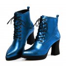 Square heels shoes 8.5cm ankle boots for women platform boots in spring autumn genuine leather boots