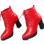 Square heels shoes 8.5cm ankle boots for women platform boots in spring autumn genuine leather boots