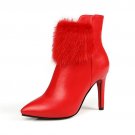 Pointed toe thin heels shoes ankle boots for women fashion elegant party boots zip solid mink fur sp