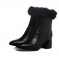 Genuine leather boots for women autumn early winter ankle boots high heels shoes black zip large siz