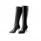 Thin heels shoes fashion elegant womens boots genuine leather + microfiber knee high boots party zip