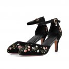 Embroidery woman sandals high heels shoes buckle shallow summer shoes party elegant fashion kid sued