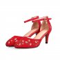 Embroidery woman sandals high heels shoes buckle shallow summer shoes party elegant fashion kid sued
