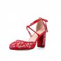 wind kid suede high heels shoes woman sandals lace-up party wedding shoes embroidery big size 34-42 