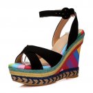 Top quality cow leather shoes woman in summer high heels wedges shoes sandals women shoes party bohe