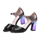 summer new arrive women sandals fashion buckle peep toe mixed color genuine leather lady shoes plus 