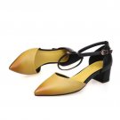 Genuine leather shoes in summer fashion med heels shoes buckle pointed toe party top quality women p