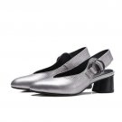 Women pumps genuine leather single shoes buckle shallow high heels shoes solid big size 34-43 elegan