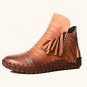 Genuine Leather Tassel Handmade Short Boots Woman 2017 Winter Plush Fur Warm Female Winter Ankle Boo