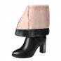 Women Real Natrual Genuine Leather High Heel Knee Boots Fashion Square Toe Zipper Brand Heels Footwe
