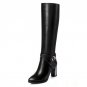 Women Real Natrual Genuine Leather High Heel Knee Boots Fashion Square Toe Zipper Brand Heels Footwe