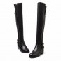 Women Genuine Real Leather Knee Boots Winter Boots Sexy High Heel Round Toe Zipper Fashion Buckle Wo