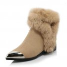 Fashion Winter Shoes Women Real Leather Thick Fur Booties For Women Metal Pointed Toe Boots Women Wa