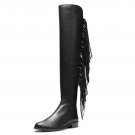 Size 33-46 Women Winter Boots Over Knee High Tassel Sexy Square Heels Real Genuine Leather Boot Shoe