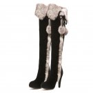 women real leather high heel over knee boots cotton snow long boot warm winter botas mujer heels sho