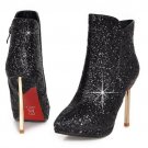 Woman Platform Pointed Toe Ankle Boots Female Glitter Bling Thin Heel Botas Feminine Fashion Party H