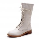 Winter Women Boots Genuine Leather Round Toe Lace Up Half Boots Ladies Botas Mujer Riding Boots Wome