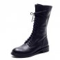 Winter Women Boots Genuine Leather Round Toe Lace Up Half Boots Ladies Botas Mujer Riding Boots Wome
