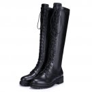 New Fashion Women Real Genuine Leather Knee Boots Woman Flat Martin Boot Female Round Toe Lace Up Sh